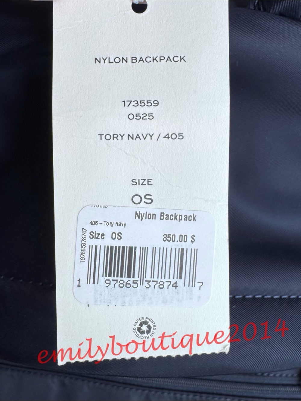 NWT Tory Burch 173559 Ella Nylon Backpack Tory Navy Medium Bag Lightweight - Picture 11 of 11